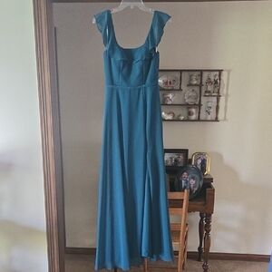 Teal Blue Maxi Dress with Ruffle Details